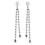 BLACK AND WHITE DIAMOND DROP EARRINGS in 18ct white gold, each set with a round cut diamond