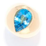 TOPAZ DRESS RING in high carat yellow gold, set with a pear cut topaz in gold border, French assay