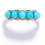 ANTIQUE TURQUOISE AND DIAMOND RING in high carat yellow gold, set with five graduated turquoise