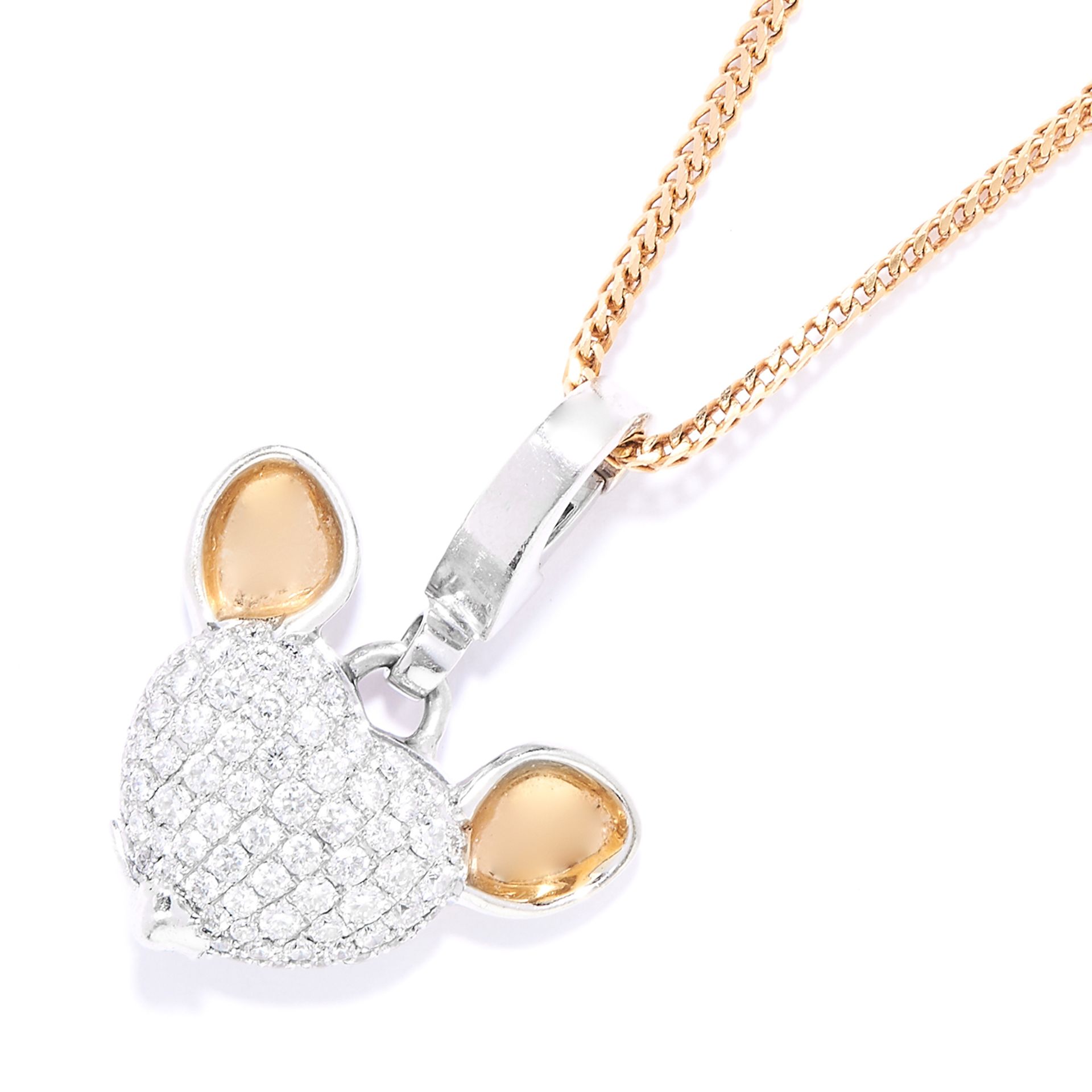 DIAMOND MICKY MOUSE PENDANT, TEHO FENNELL in 18ct gold, formed of a Micky Mouse charm set with round