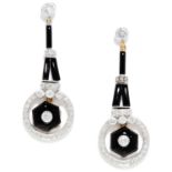 ONYX AND DIAMOND DROP EARRINGS in white and yellow gold, the tapering articulated bodies jewelled