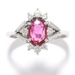 RUBY AND DIAMOND RING, H.STERN in 18ct white gold, set with an oval cut ruby of approximately 0.59