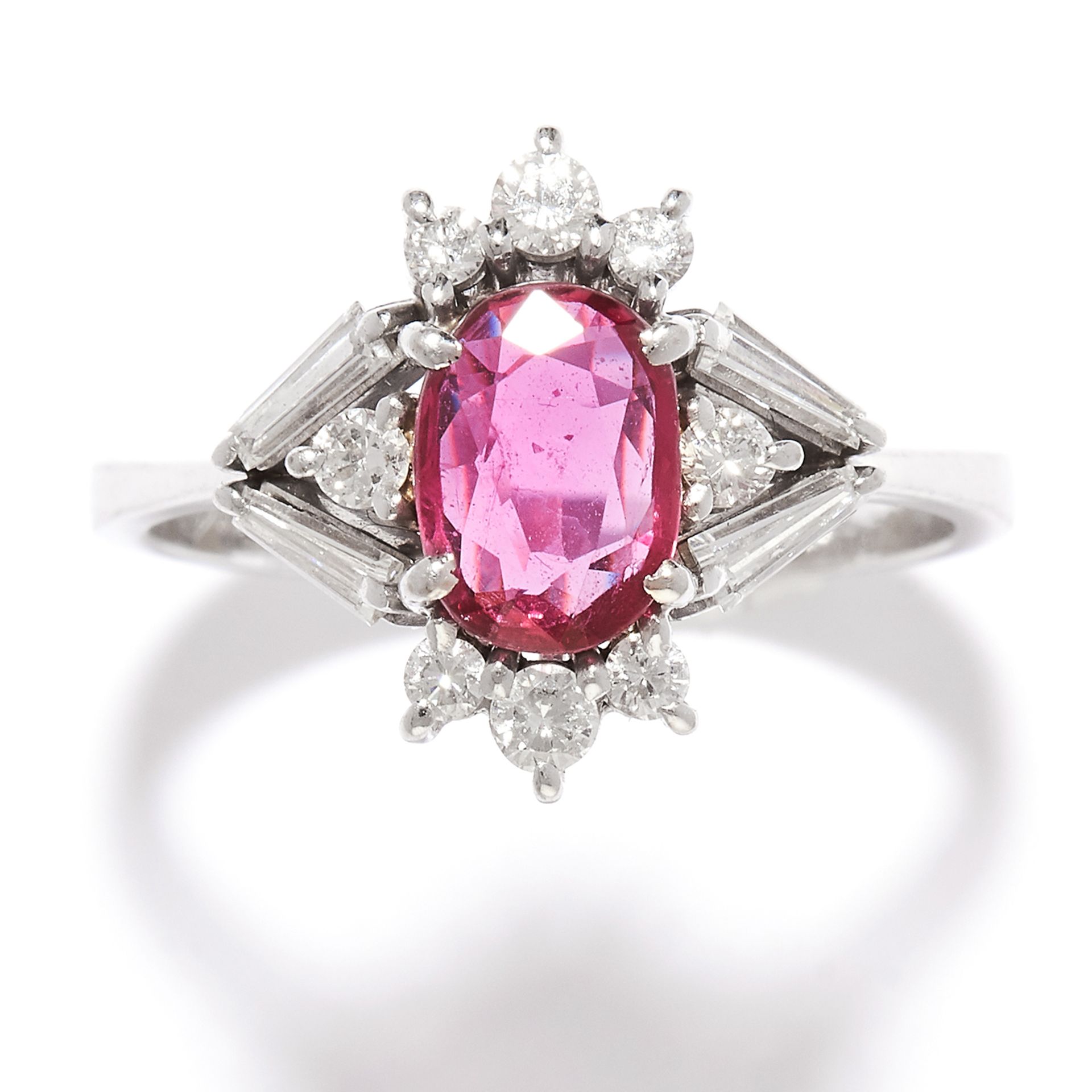 RUBY AND DIAMOND RING, H.STERN in 18ct white gold, set with an oval cut ruby of approximately 0.59