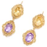 ANTIQUE CITRINE AND AMETHYST EARRINGS in 18ct yellow gold, each set with an oval cut citrine