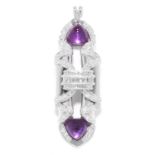 AMETHYST AND DIAMOND PENDANT, ADLER in 18ct white gold, set with two cabochon amethysts accented