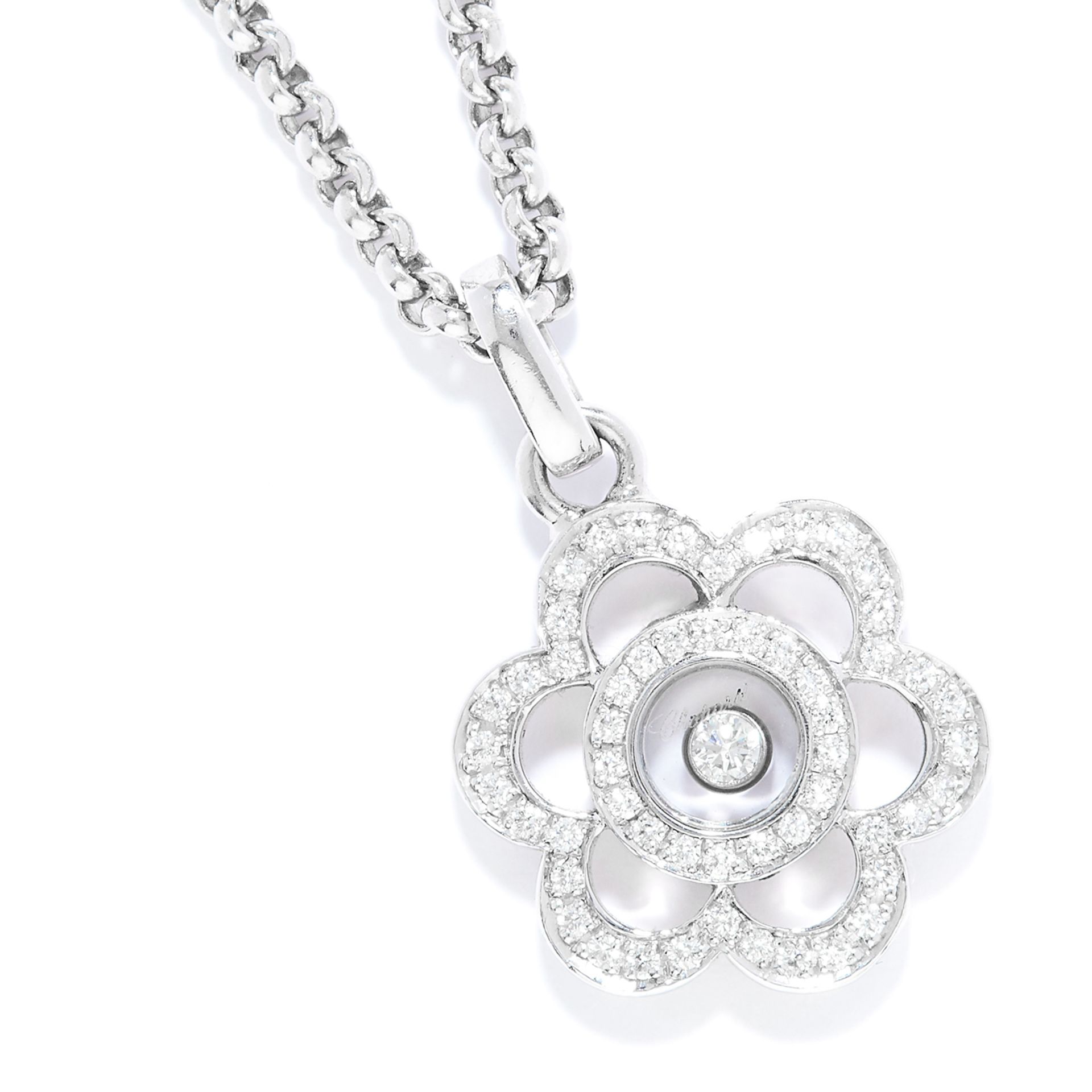 HAPPY DIAMOND PENDANT, CHOPPARD in 18ct white gold, depicting a flower set with round cut