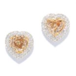 2.12 CARAT FANCY YELLOW DIAMOND EARRINGS in 18ct white gold, each set with a heart cut fancy