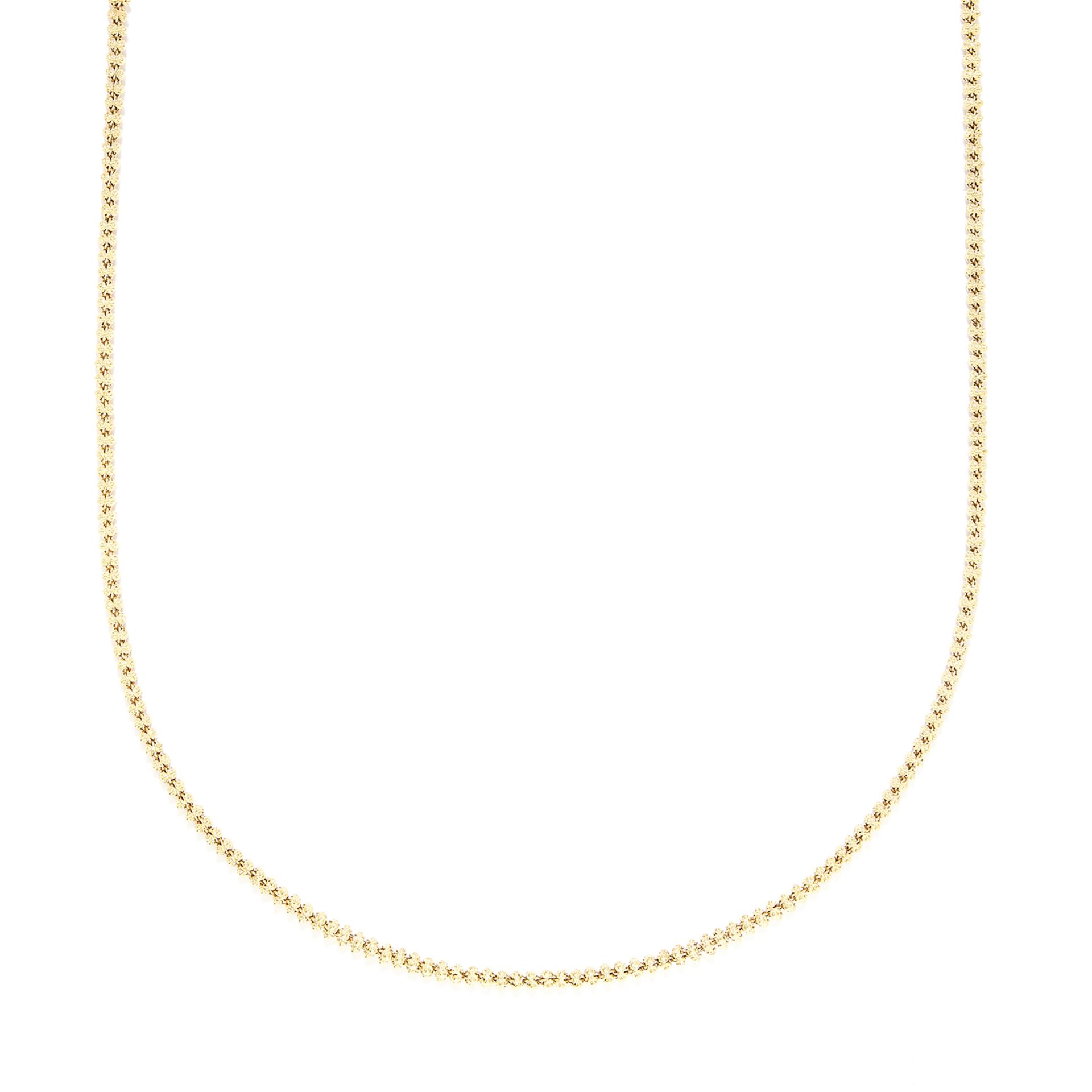 ANTIQUE FANCY LINK LONG CHAIN in yellow gold, comprising of a fancy link long chain, British