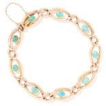 ANTIQUE TURQUOISE BRACELET in 15ct yellow gold, each link is set with a cabochon turquoise,