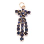 SAPPHIRE PENDANT in white metal, set with round cut diamonds, unmarked, 4.2cm, 4.7g.