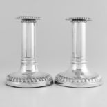 PAIR OF ANTIQUE GEORGE III STERLING SILVER CANDLE STICKS, JOHN & THOMAS SETTLE, SHEFFIELD 1817 the