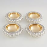 SET OF FOUR ANTIQUE GEORGE IV STERLING SILVER SALT CELLARS, JOSEPH ANGELL LONDON 1824 of circular