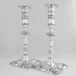 PAIR OF ANTIQUE GEORGE II IRISH STERLING SILVER CANDLESTICKS, JOHN MOORE DUBLIN CIRCA 1750 the