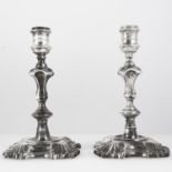 PAIR OF ANTIQUE GEORGE III STERLING SILVER CANDLESTICKS, JAMES GOULD, LONDON 1767 the stylised stems
