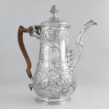 ANTIQUE GEORGE II IRISH STERLING SILVER COFFEE POT, DAVID BOWES CIRCA 1750 the baluster body on a