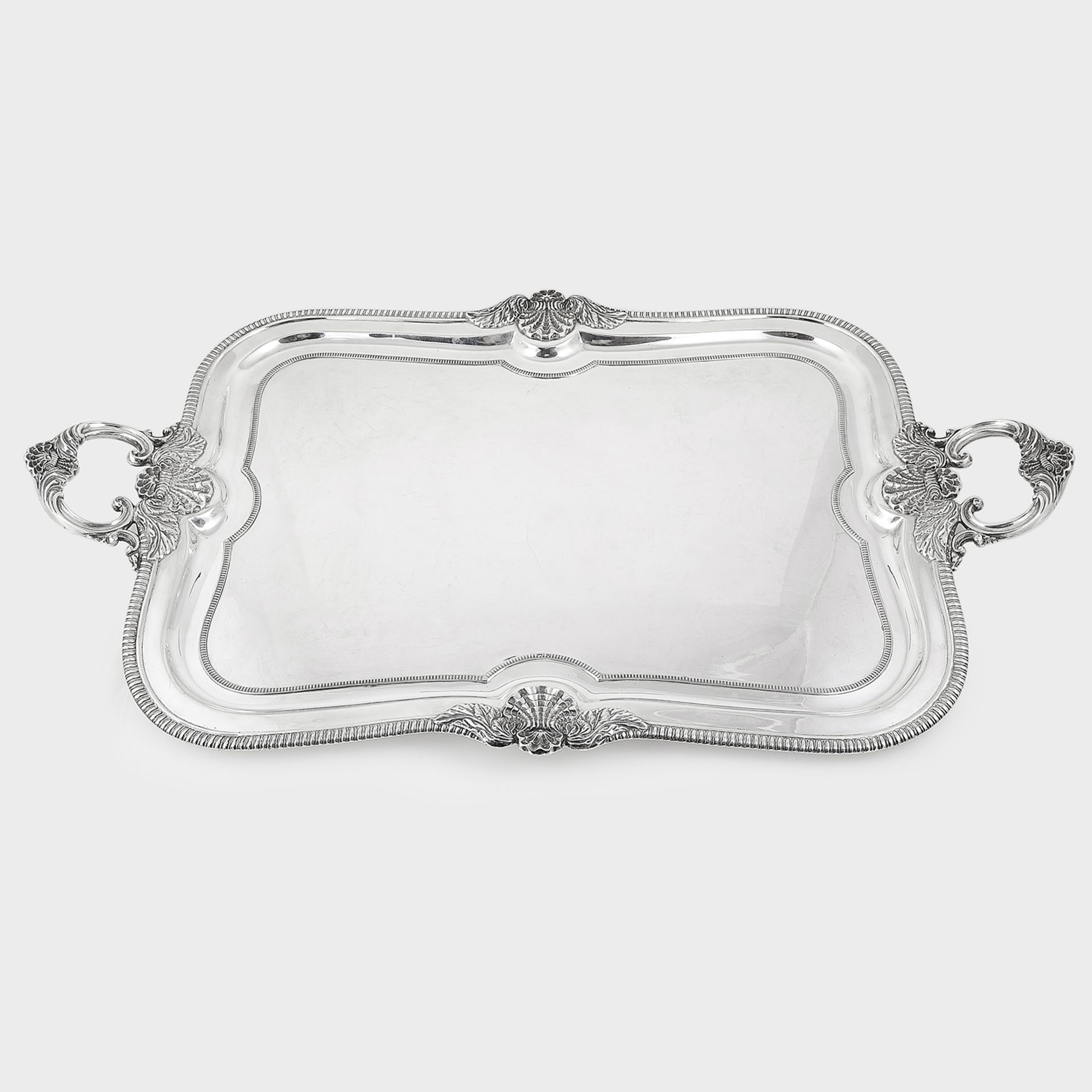 ANTIQUE GEORGE V STERLING SILVER TEA TRAY, MAPPIN & WEBB, SHEFFIELD 1924 rounded rectangular form