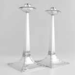 PAIR OF ANTIQUE ARTS & CRAFTS CANDLESTICKS, JAMES DIXON & SONS SHEFFIELD 1913 the tapering sticks