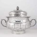 ANTIQUE MEXICAN SILVER POT AND COVER, 19TH CENTURY circular baluster form with chased decoration,