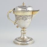 ANTIQUE GERMAN PARCEL GILT SILVER MINIATURE FLAGON the rounded tapering body atop a spreading