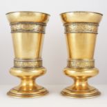 PAIR OF ANTIQUE STERLING SILVER GILT VASES, FREDERICK DENDY WRAY, LONDON 1914 the tapering bodies