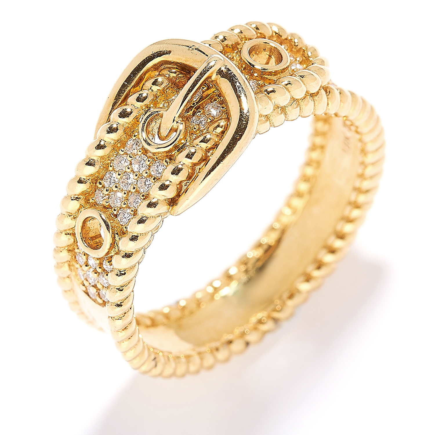 DIAMOND RING in 18ct yellow gold, designed as a buckle set with round cut diamonds, stamped 18K, - Image 2 of 2