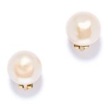 PEARL STUD CLIP ON EARRINGS in 18ct yellow gold, each set with a bouton pearl of 13.4mm, stamped