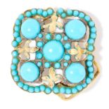 ANTIQUE TURQUOISE CLASP in yellow gold and silver, set with cabochon turquoise, unmarked, 3.4cm,