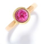 RUBELLITE TOURMALINE RING in 22ct yellow, set with a cabochon rubellite tourmaline, British