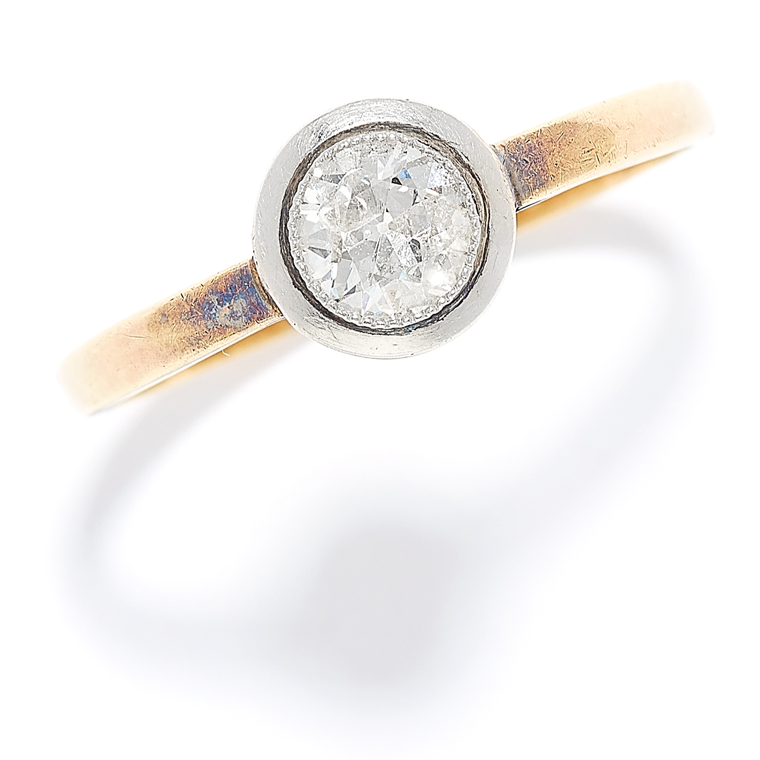 0.61 CARAT DIAMOND RING in yellow gold, set with a round cut diamond of approximately 0.61 carats,