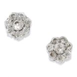 DIAMOND CLUSTER EARRINGS in white gold or silver, each comprising of a cluster of old cut