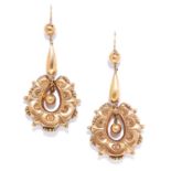 ANTIQUE ARTICULATED GOLD EARRINGS, 19TH CENTURY in yellow gold, each suspending a gold bead within a