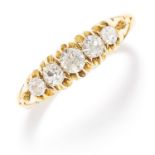 DIAMOND FIVE STONE RING in 18ct yellow gold, set with five old cut diamonds, British hallmarks, size