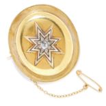 ANTIQUE DIAMOND LOCKET PENDANT / BROOCH in yellow gold, set with old cut diamonds in star motif,