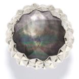 MOTHER OF PEARL AND SMOKEY QUARTZ DRESS RING, STEPHEN WEBSTER in sterling silver, set with mother of