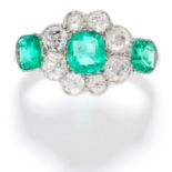 1.10 CARAT EMERALD AND DIAMOND RING in white gold, set with three square cut emeralds totalling