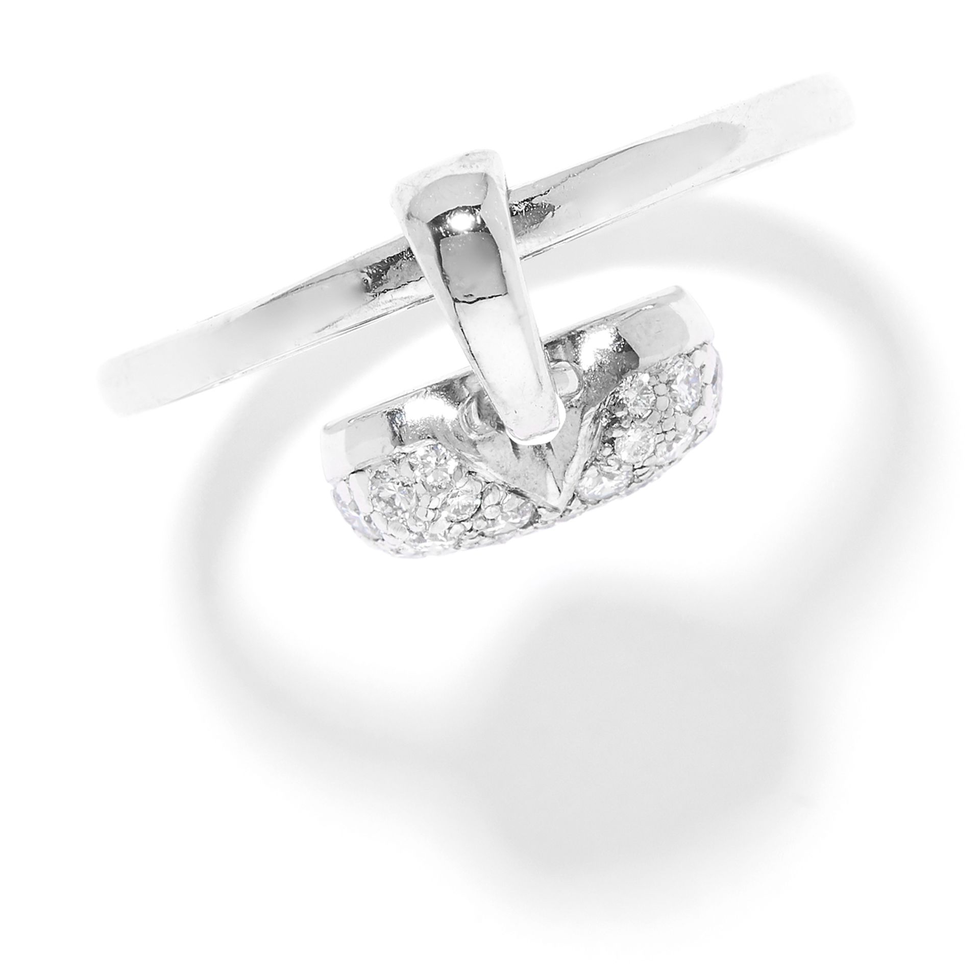 DIAMOND HEART CHARM RING, CARTIER in 18ct white gold, suspending a heart shaped charm jewelled in - Bild 4 aus 4