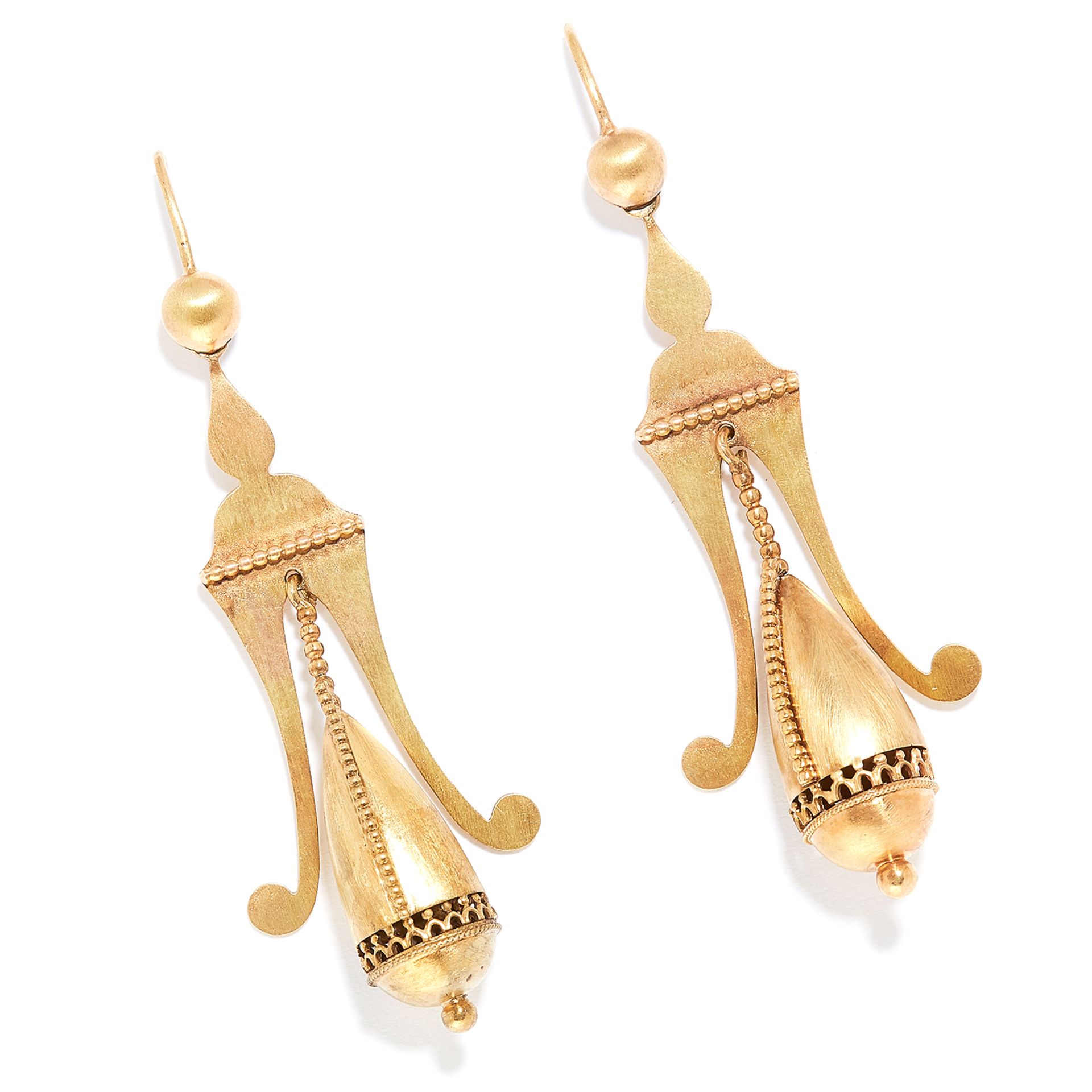 ANTIQUE ETRUSCAN REVIVAL EARRINGS, 19TH CENTURY in high carat yellow gold, in Etruscan revival style
