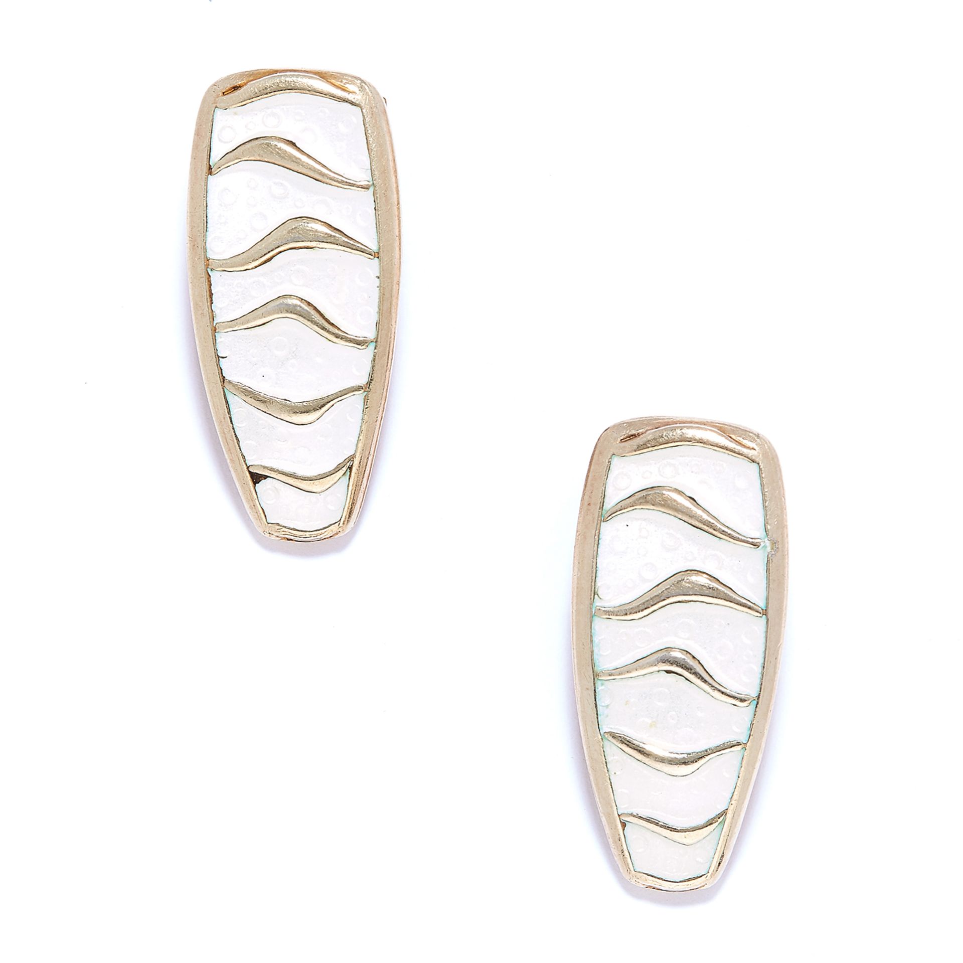 VINTAGE ENAMEL EARRINGS, DAVID ANDERSON in sterling silver, the tapering faces set with bands of