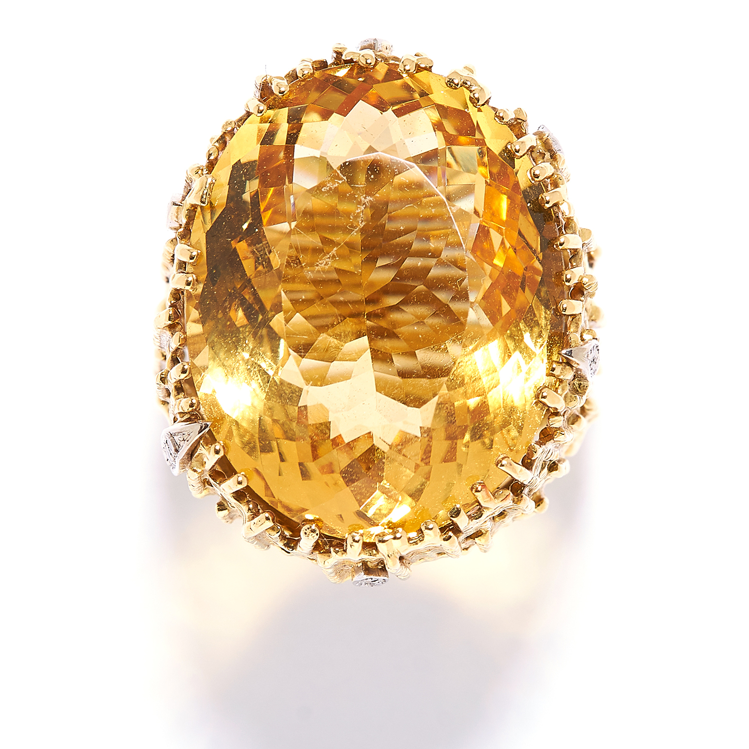CITRINE AND DIAMOND RING, GRIMA, CIRCA 1972, in 18ct yellow gold, set with an oval cut citrine in