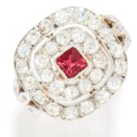 SPINEL AND DIAMOND DRESS RING in yellow gold, set with a square cut spinel of approximately 0.50