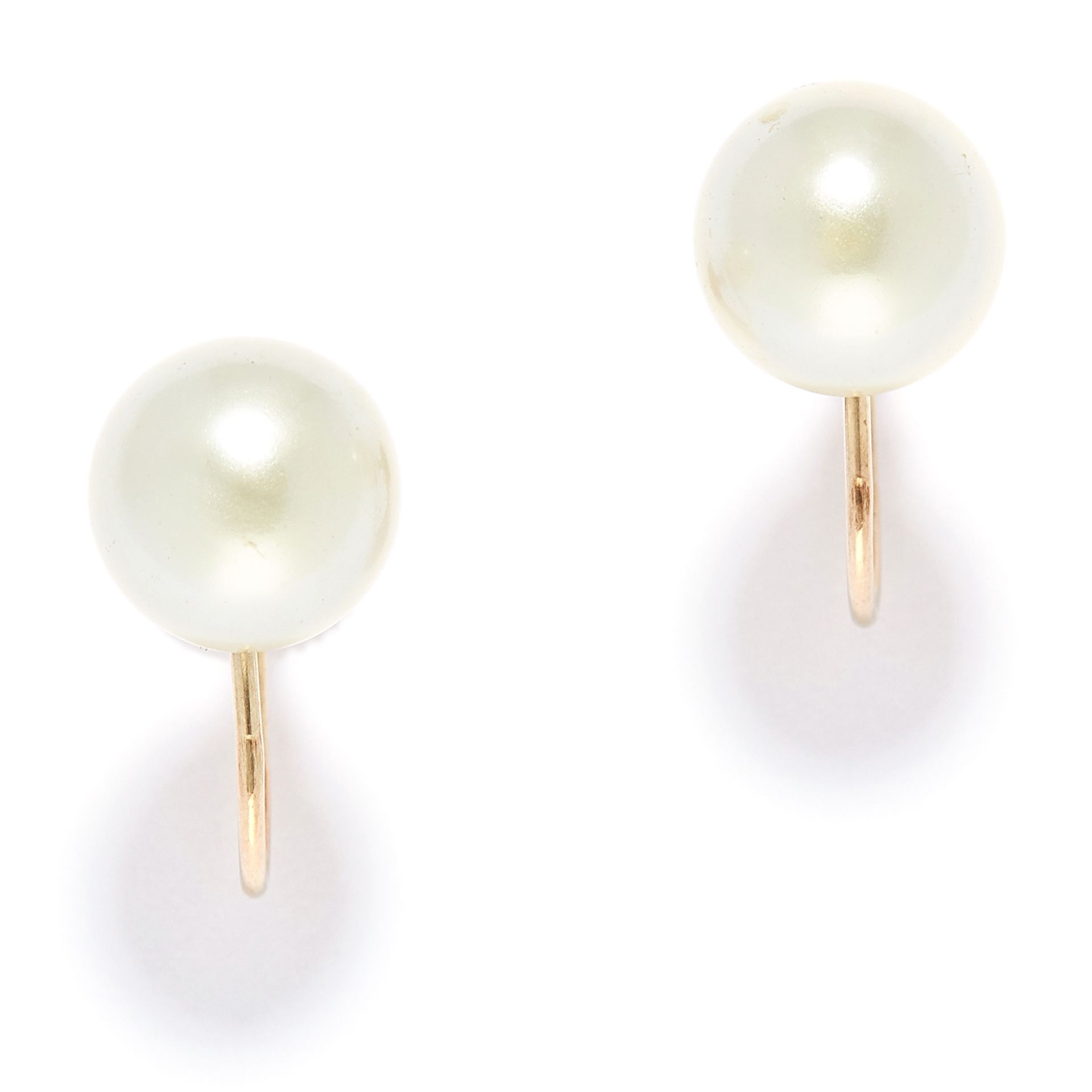 PEARL EARRINGS in yellow gold, each set with a pearl, stamped 9CT, 2.9g.