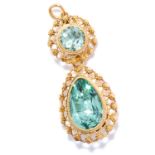 ANTIQUE 5.35 CARAT AQUAMARINE PENDANT in high carat yellow gold, comprising of a round and pear