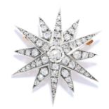 ANTIQUE 3.60 CARAT DIAMOND STAR BROOCH in yellow gold, set with old cut diamonds totalling