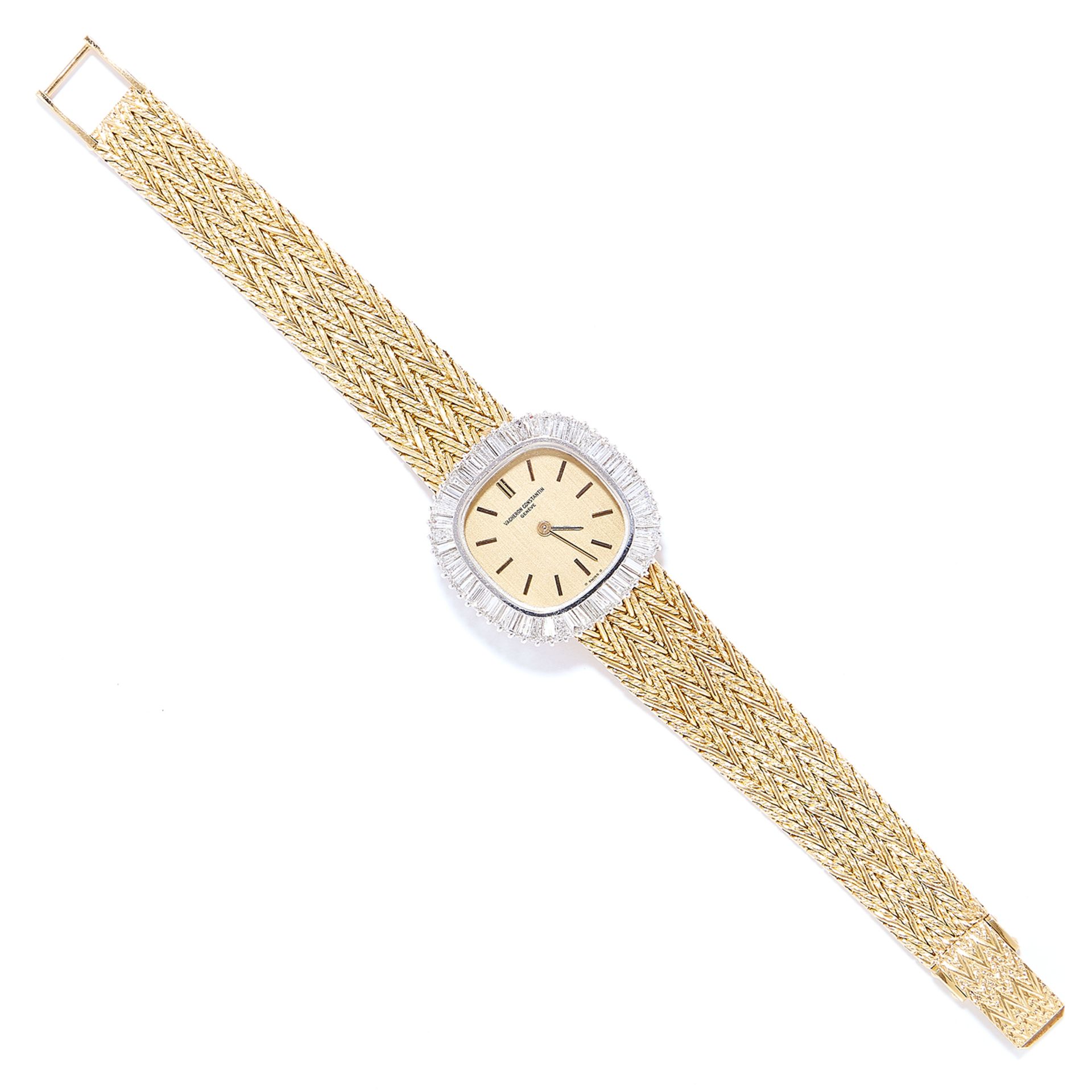 LADIES DIAMOND WRISTWATCH, VACHERON CONSTANTIN in 18ct yellow gold, with gold dial in baguette cut