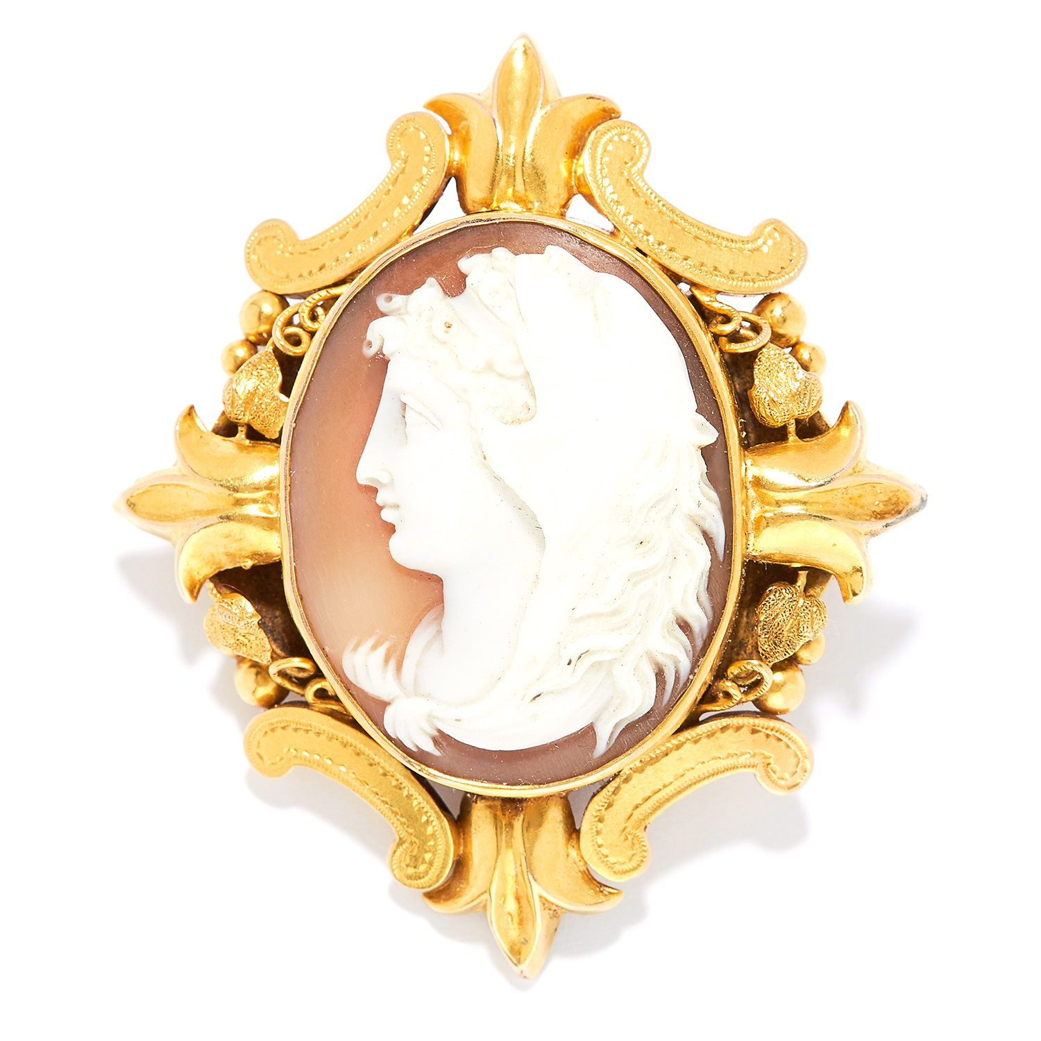 ANTIQUE CARVED CAMEO HAIRWORK MOURNING BROOCH in high carat yellow gold, set with a carved cameo