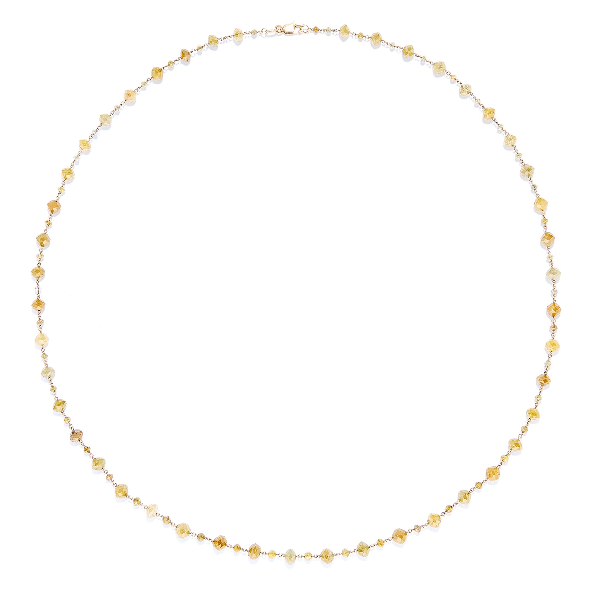 45.54 CARAT FANCY YELLOW DIAMOND BEAD NECKLACE, in 18ct yellow gold, comprising of a single row of