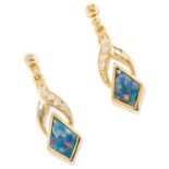 OPAL AND WHITE GEMSTONE EARRINGS in yellow metal, set with white gemstones and opal doublets,