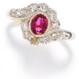 RUBY AND DIAMOND DRESS RING in yellow gold, set with an oval cut ruby of approximately 0.58 carats