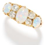 ANTIQUE OPAL AND DIAMOND RING, LATE 19TH CENTURY in high carat yellow gold, set with a trio of