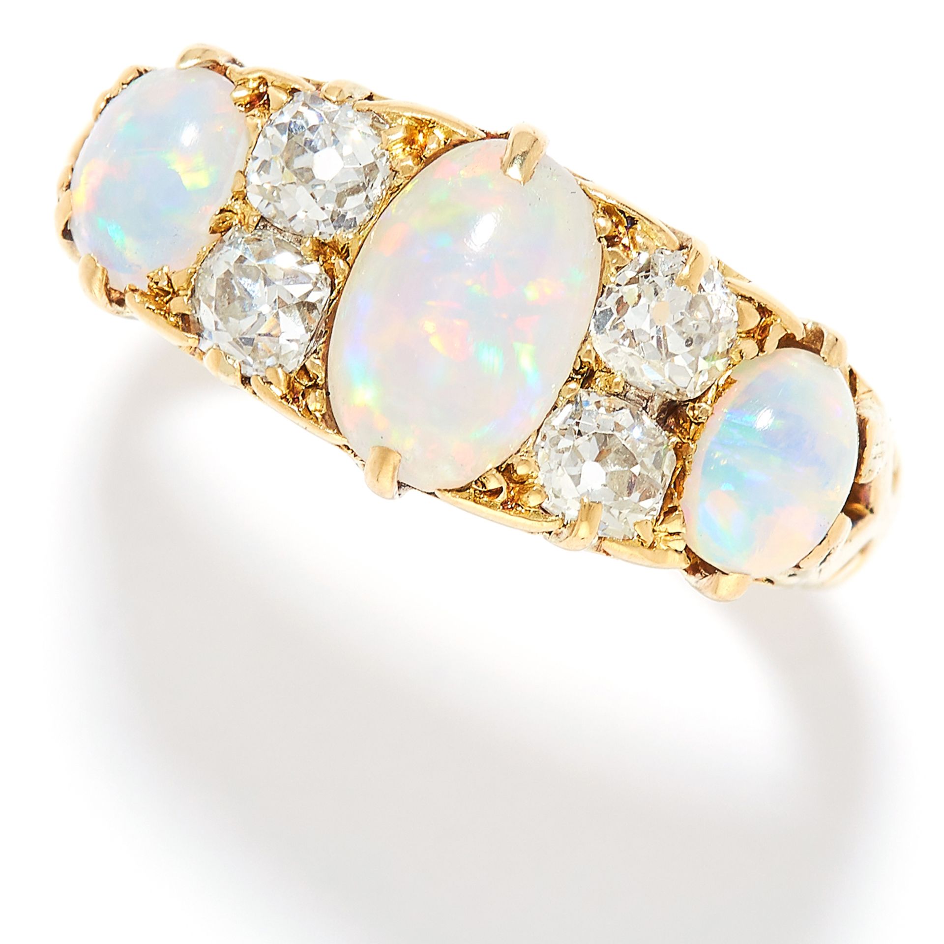 ANTIQUE OPAL AND DIAMOND RING, LATE 19TH CENTURY in high carat yellow gold, set with a trio of